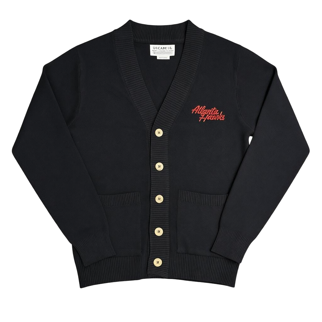 Forever 404 Black & Red Scripted Cardigan | Atlanta Hawks Shop
