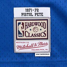 Men's Mitchell & Ness Pete Maravich Silver Atlanta Hawks 75th Anniversary 1971/72 Hardwood Classics Swingman Jersey Size: Small
