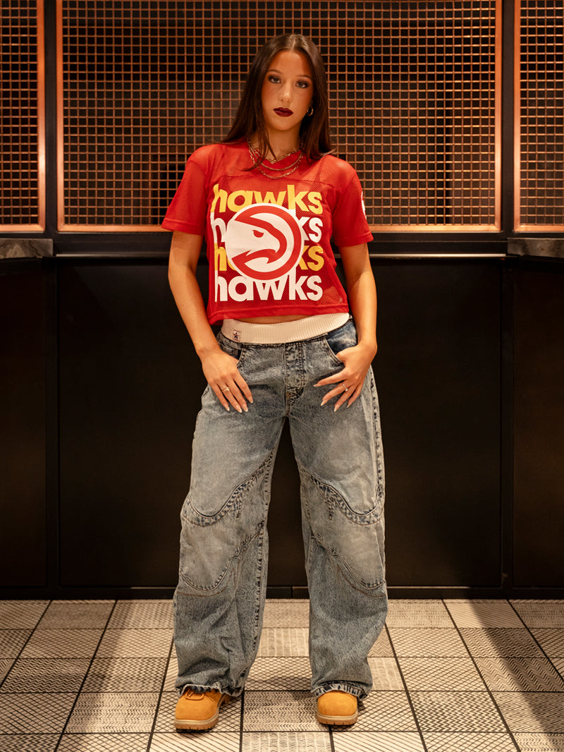 Women's Hawks Red Crop Football Jersey