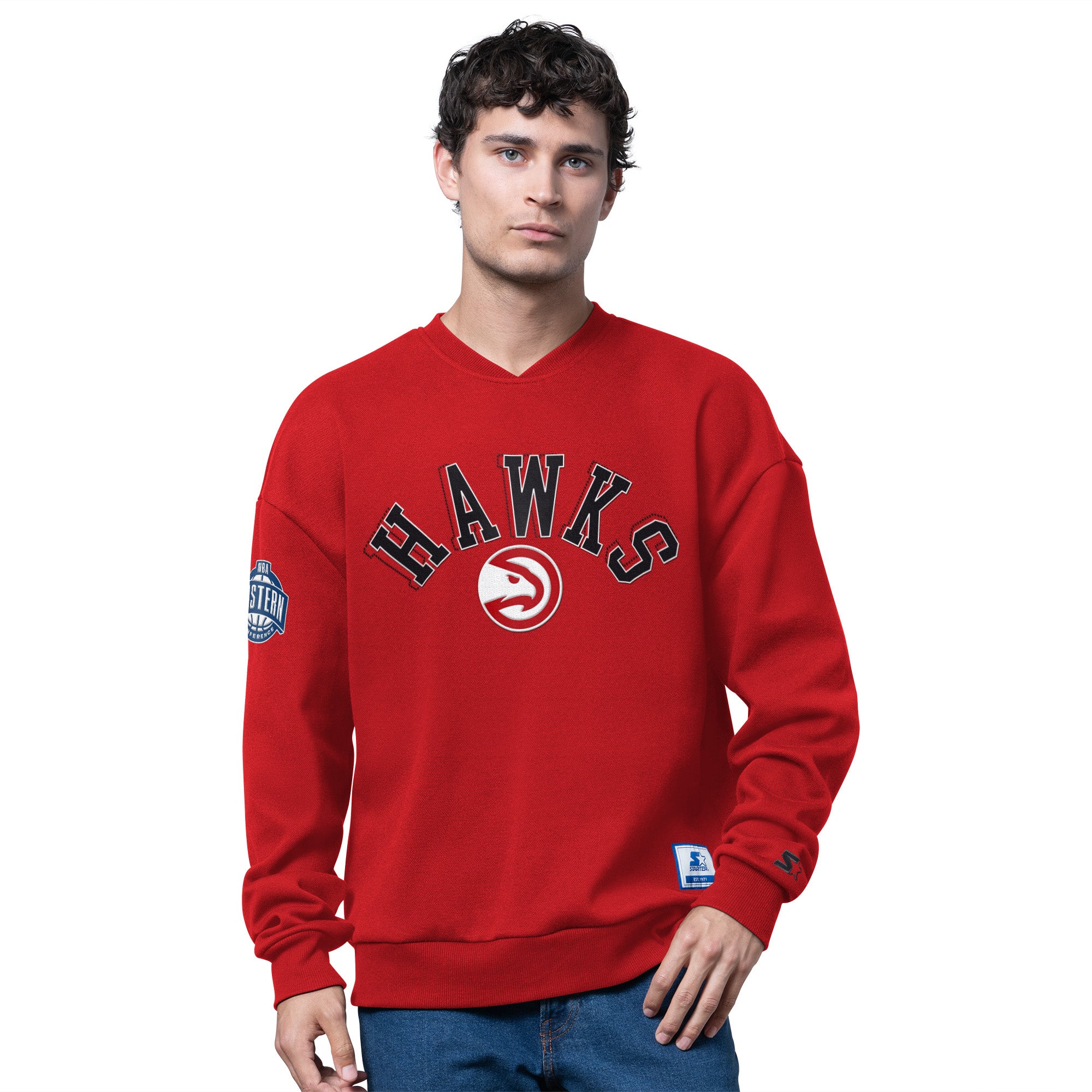 Starter/GIII Hawks Red Blitz Pique Sweatshirt
