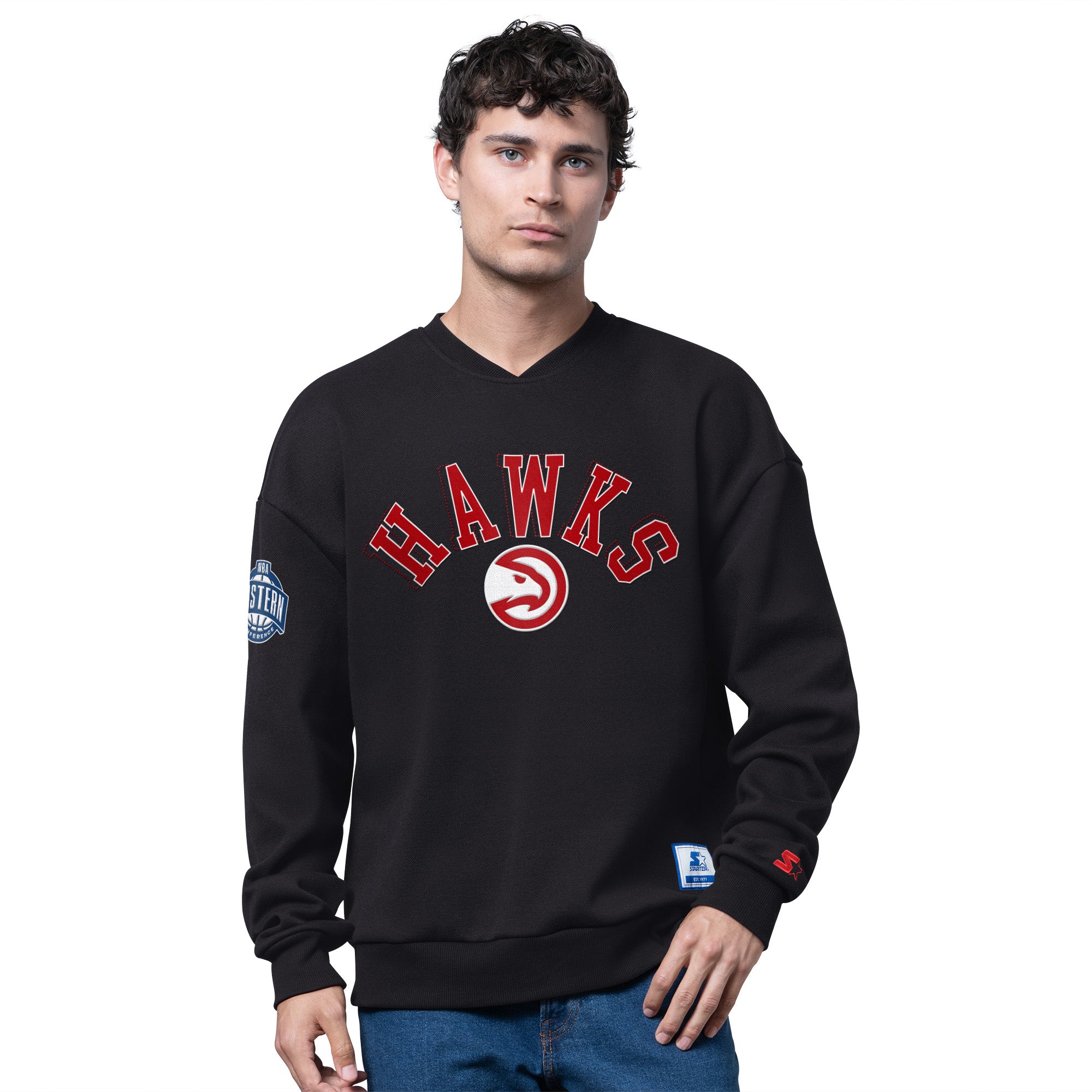 Starter/GIII Hawks Black Blitz Pique Sweatshirt